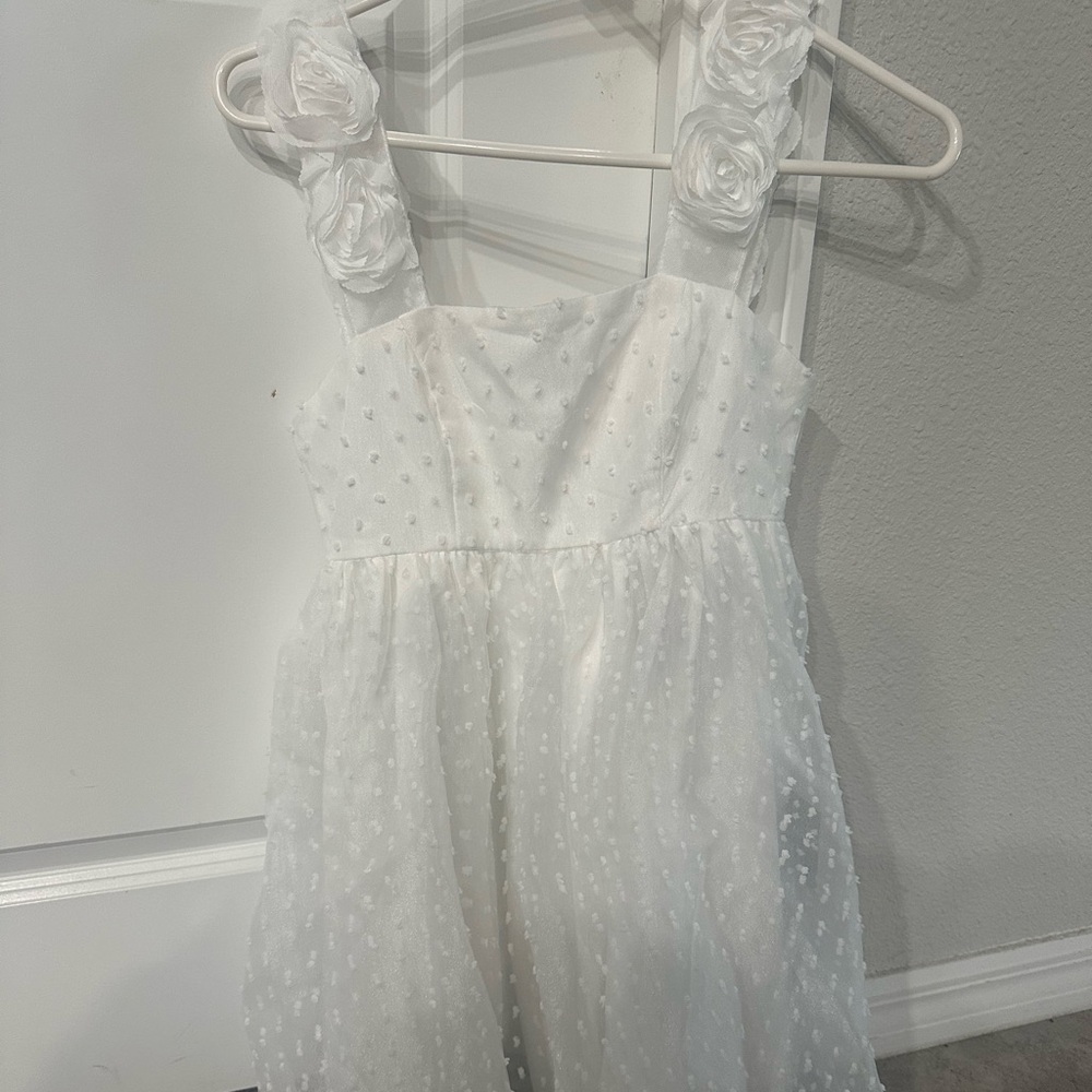 Lulus Darling Existence White Swiss Dot Rosette Sleeveless Mini Dress
